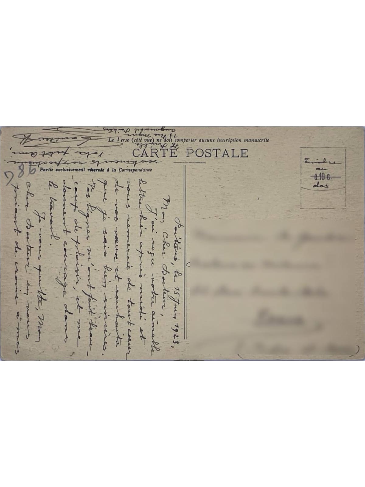 Verso de la carte postale