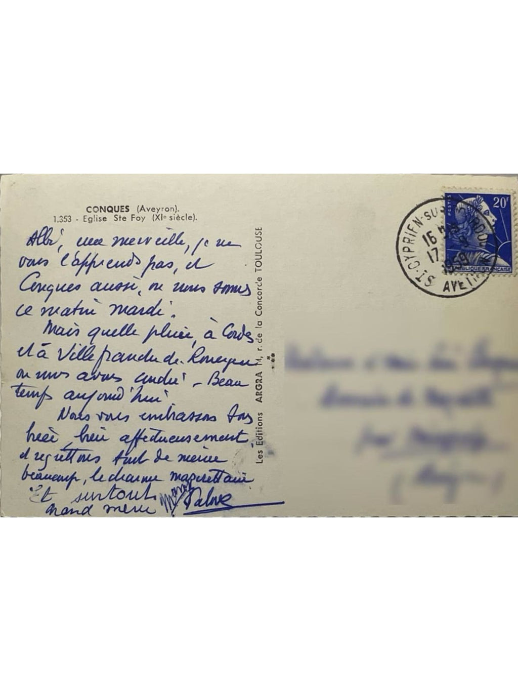 Verso de la carte postale
