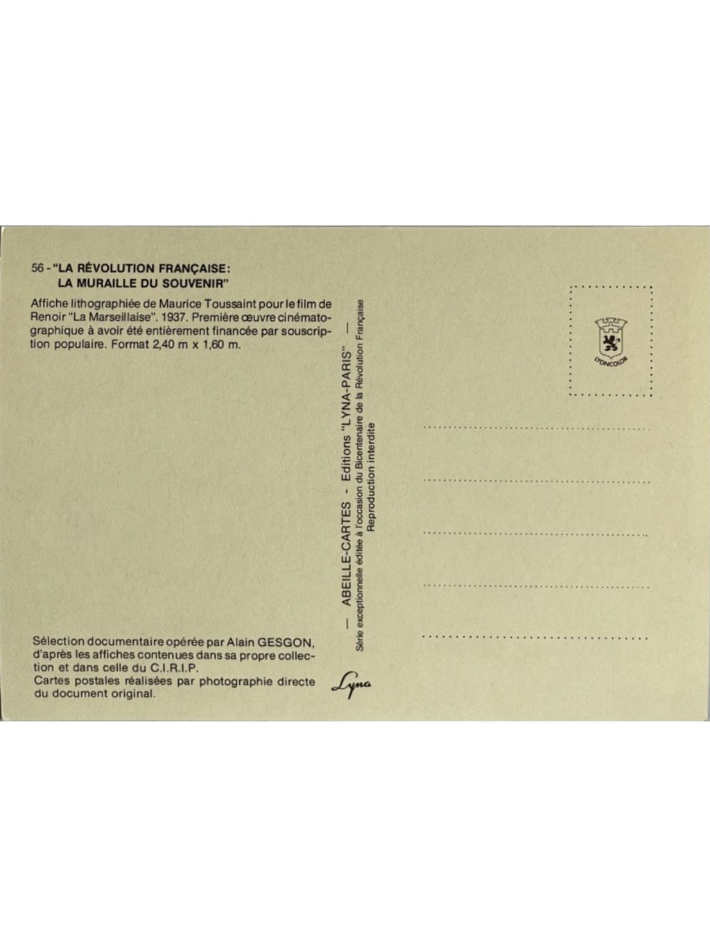 Verso de la carte postale