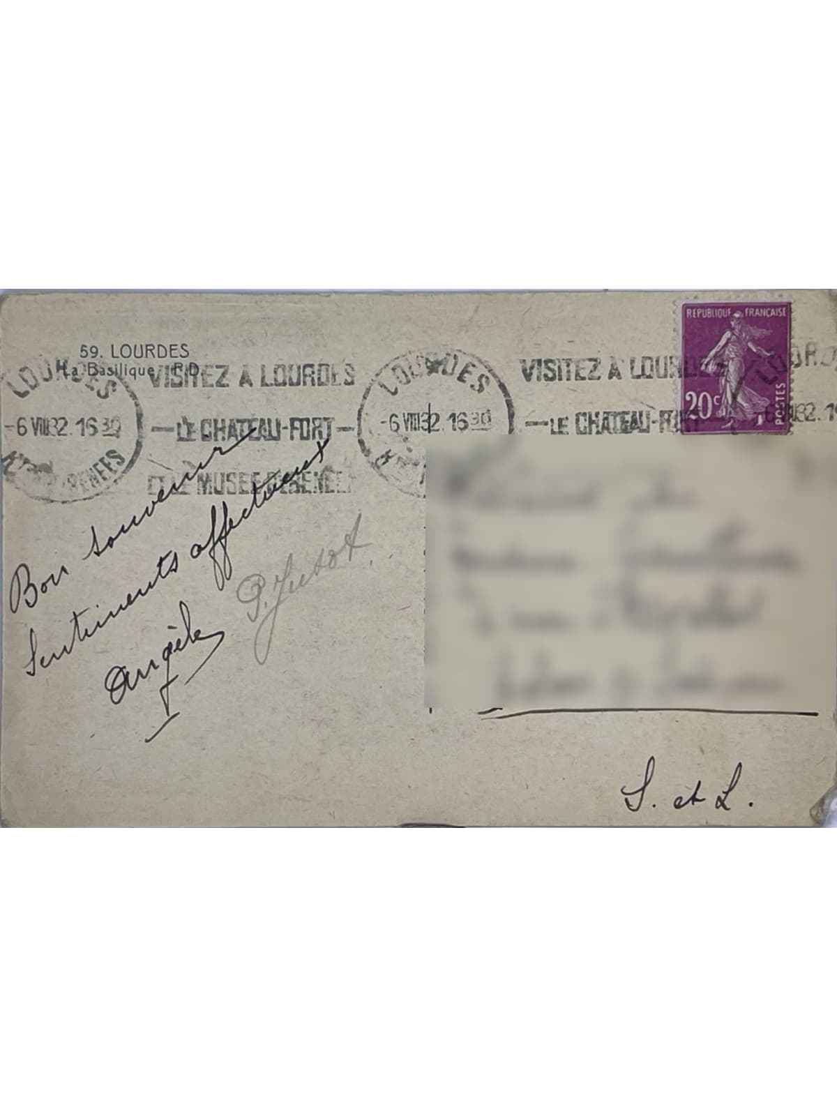 Verso de la carte postale