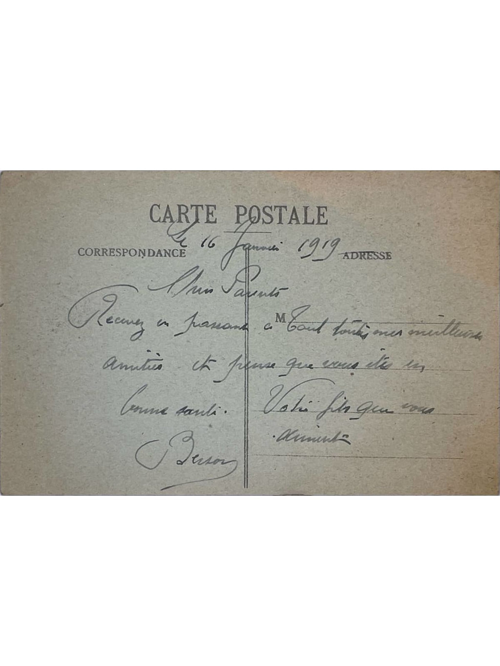 Verso de la carte postale