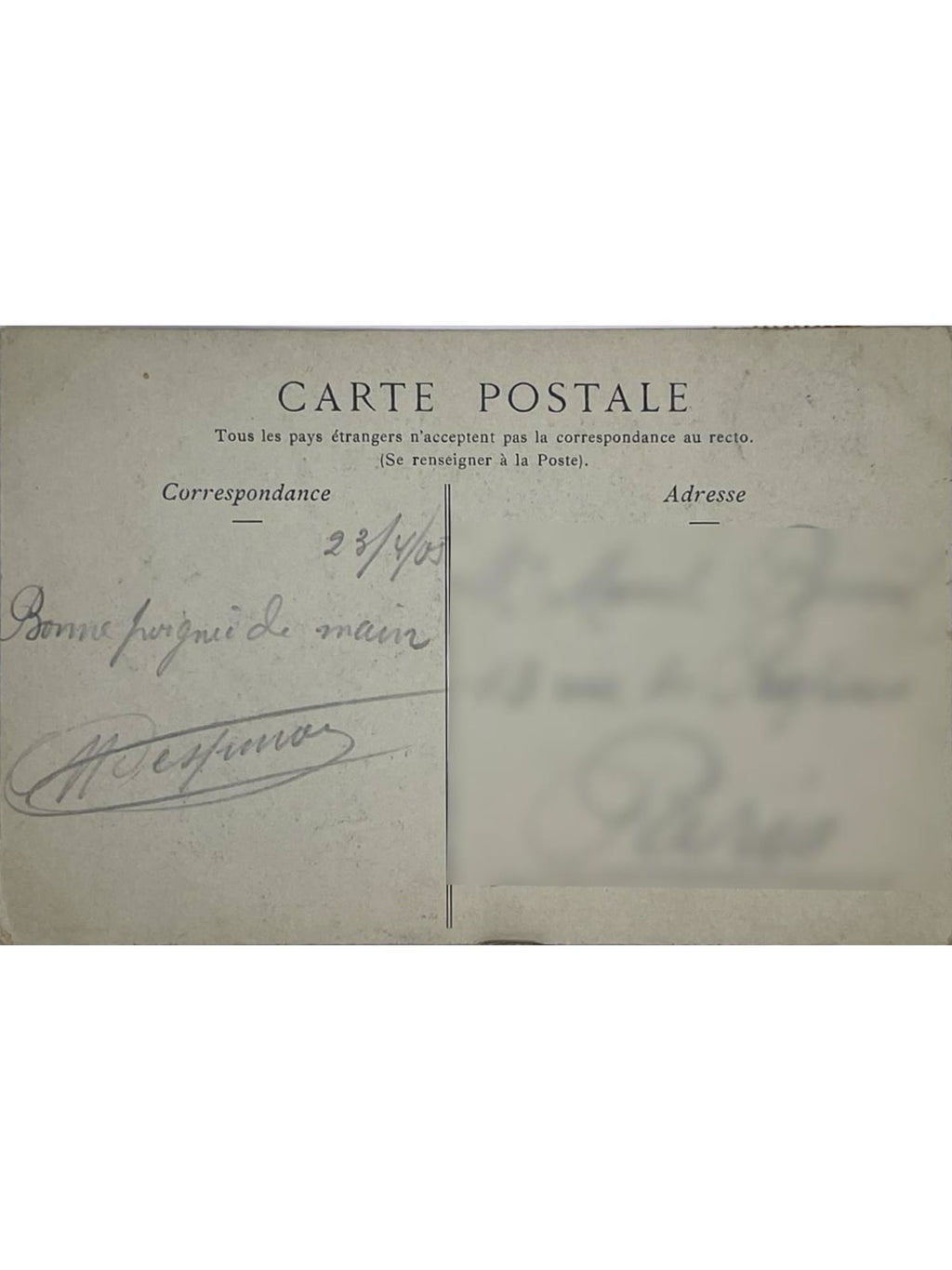 Verso de la carte postale