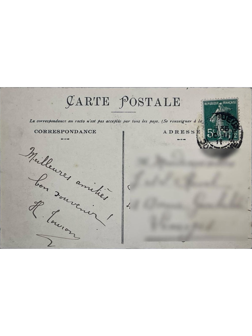 Verso de la carte postale