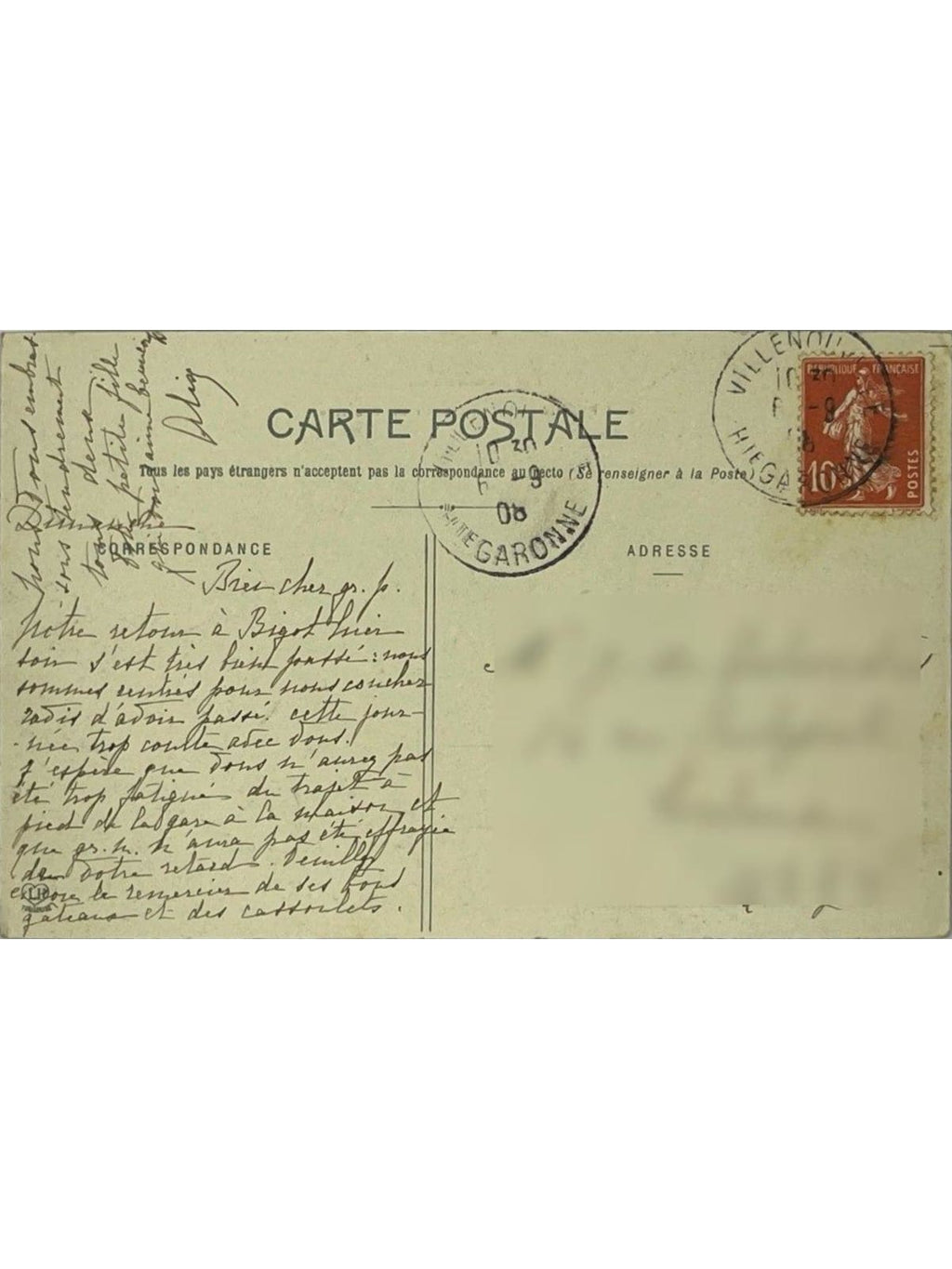 Verso de la carte postale
