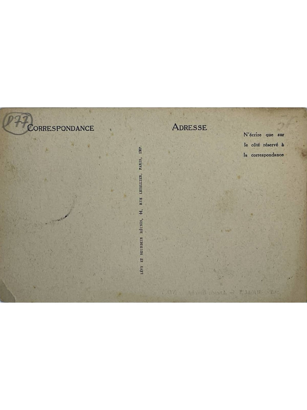 Verso de la carte postale