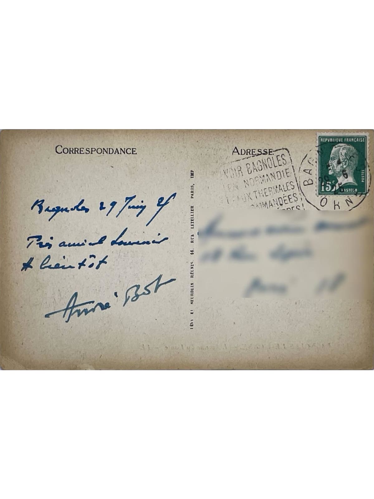 Verso de la carte postale