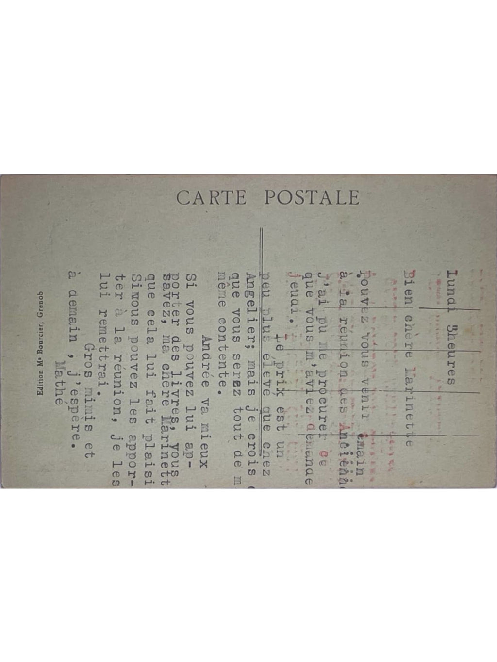 Verso de la carte postale
