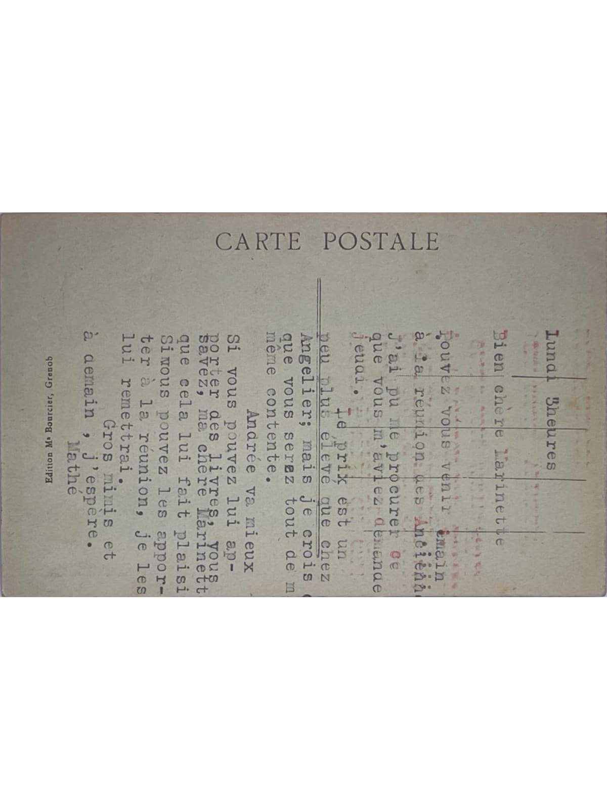Verso de la carte postale