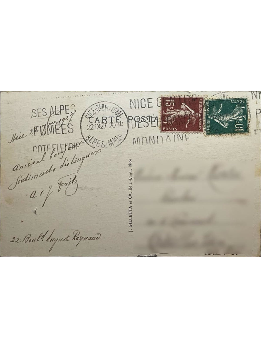 Verso de la carte postale