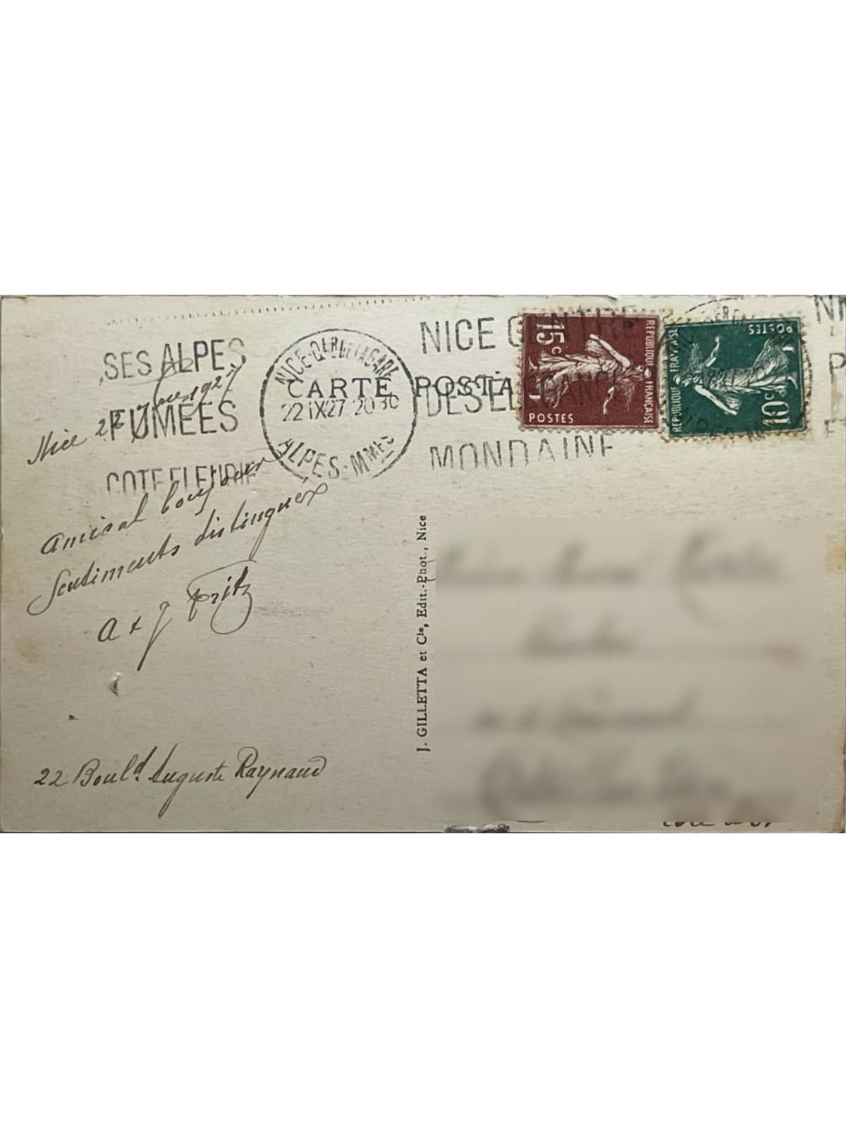 Verso de la carte postale