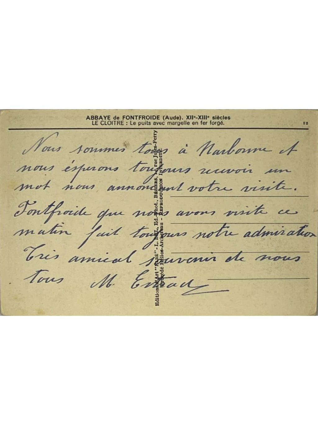 Verso de la carte postale