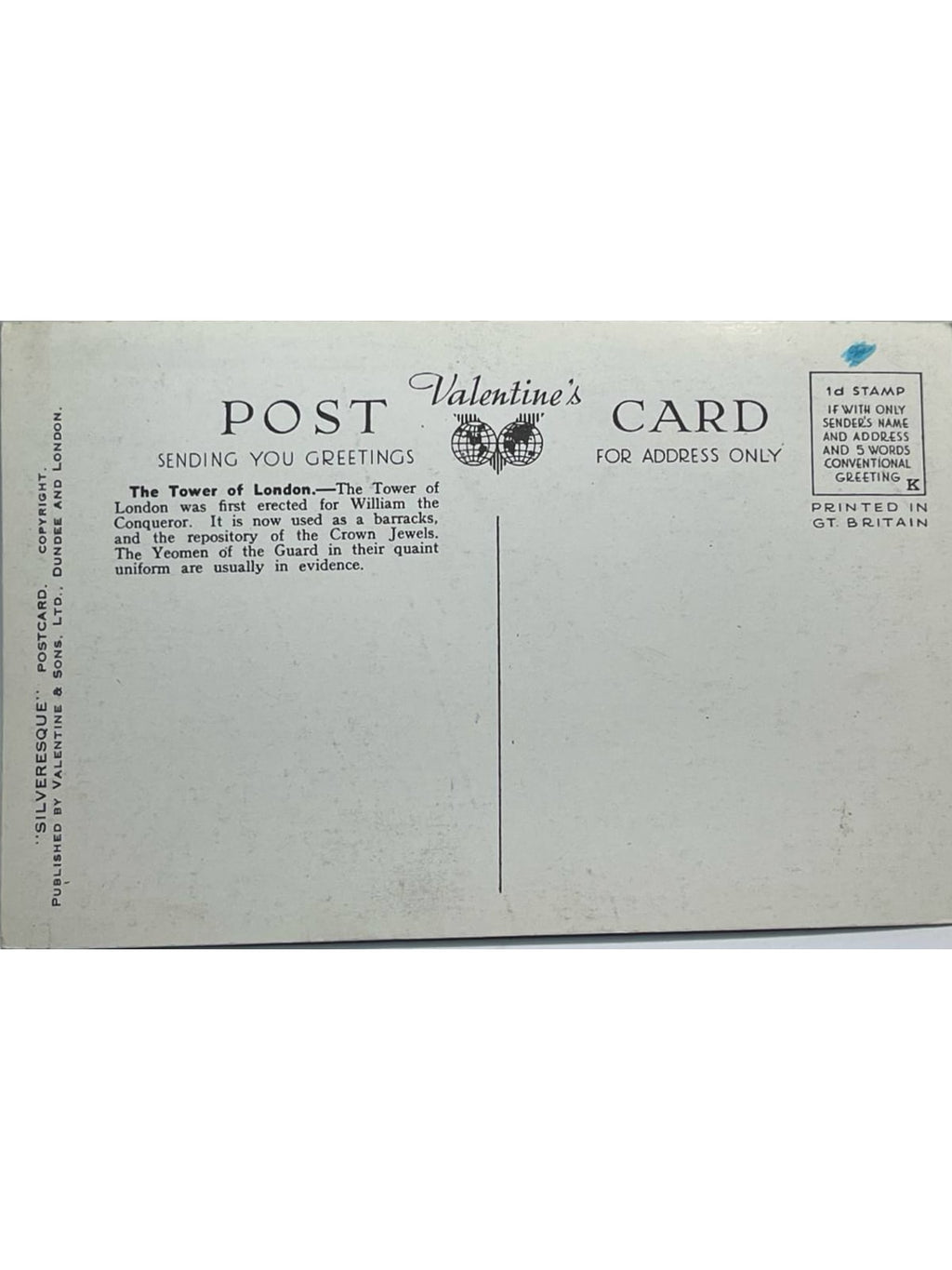 Verso de la carte postale