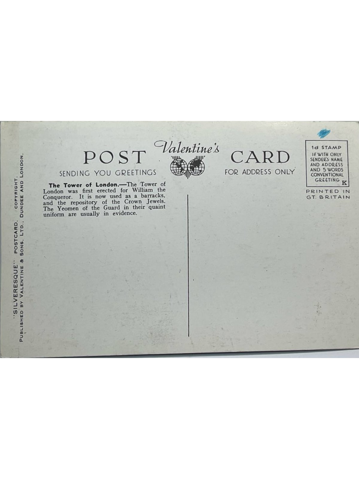 Verso de la carte postale