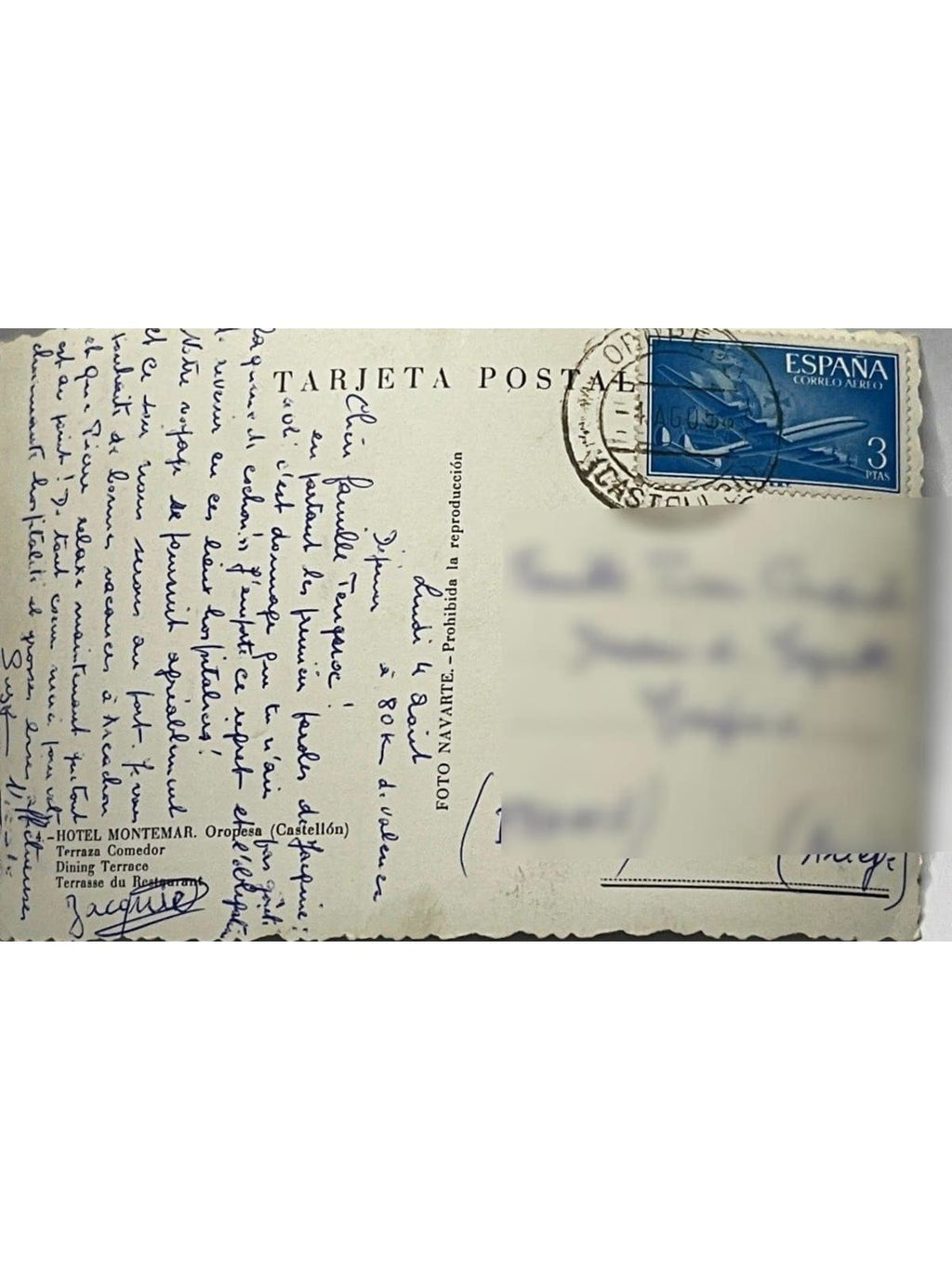 Verso de la carte postale