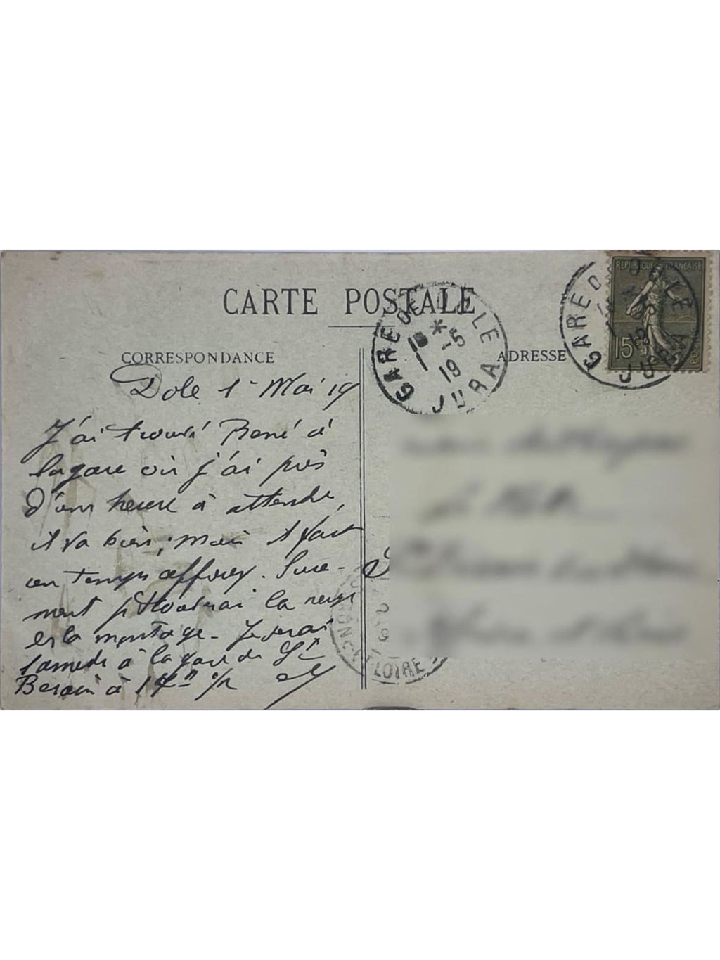 Verso de la carte postale