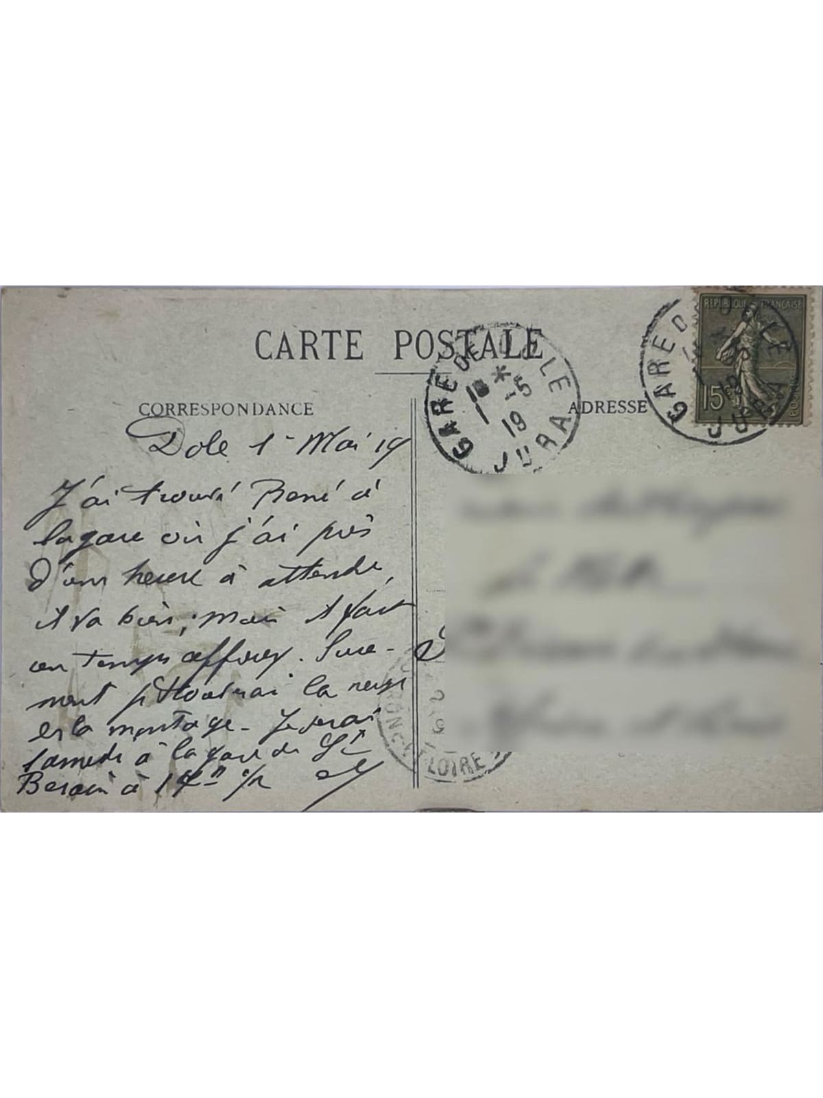 Verso de la carte postale