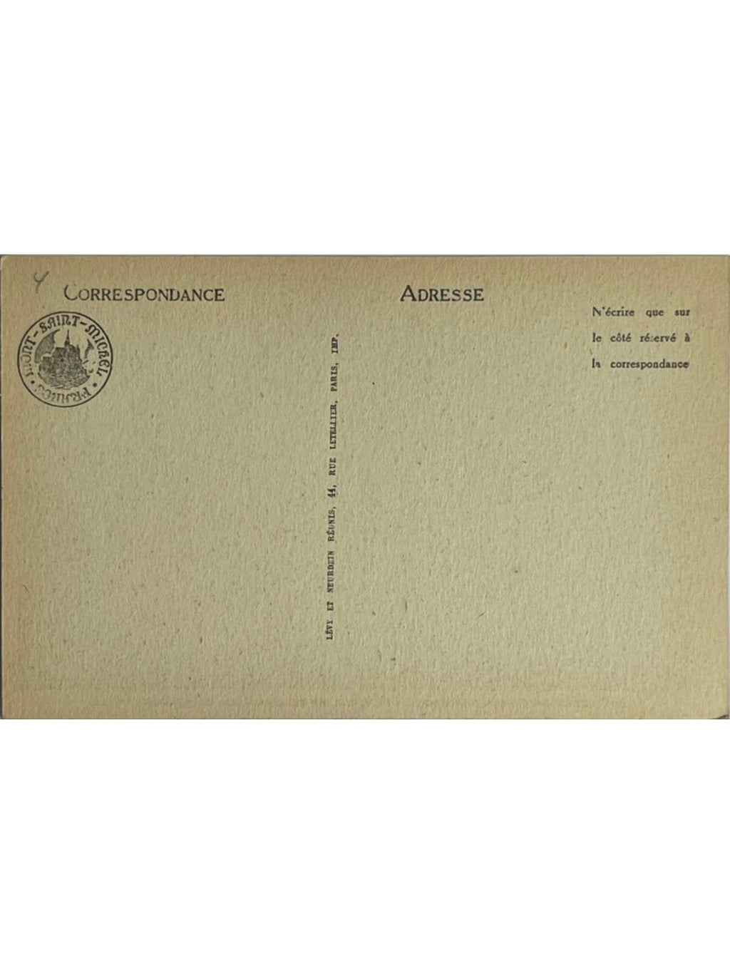 Verso de la carte postale