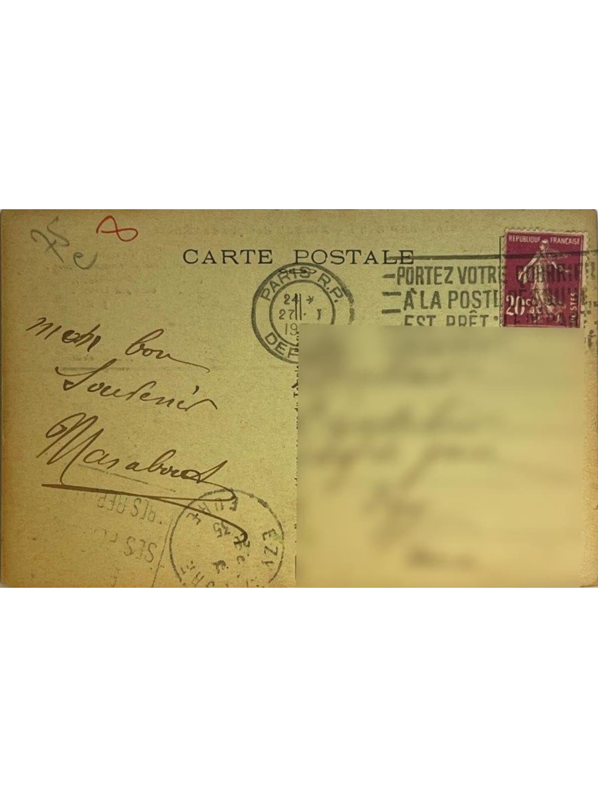 Verso de la carte postale