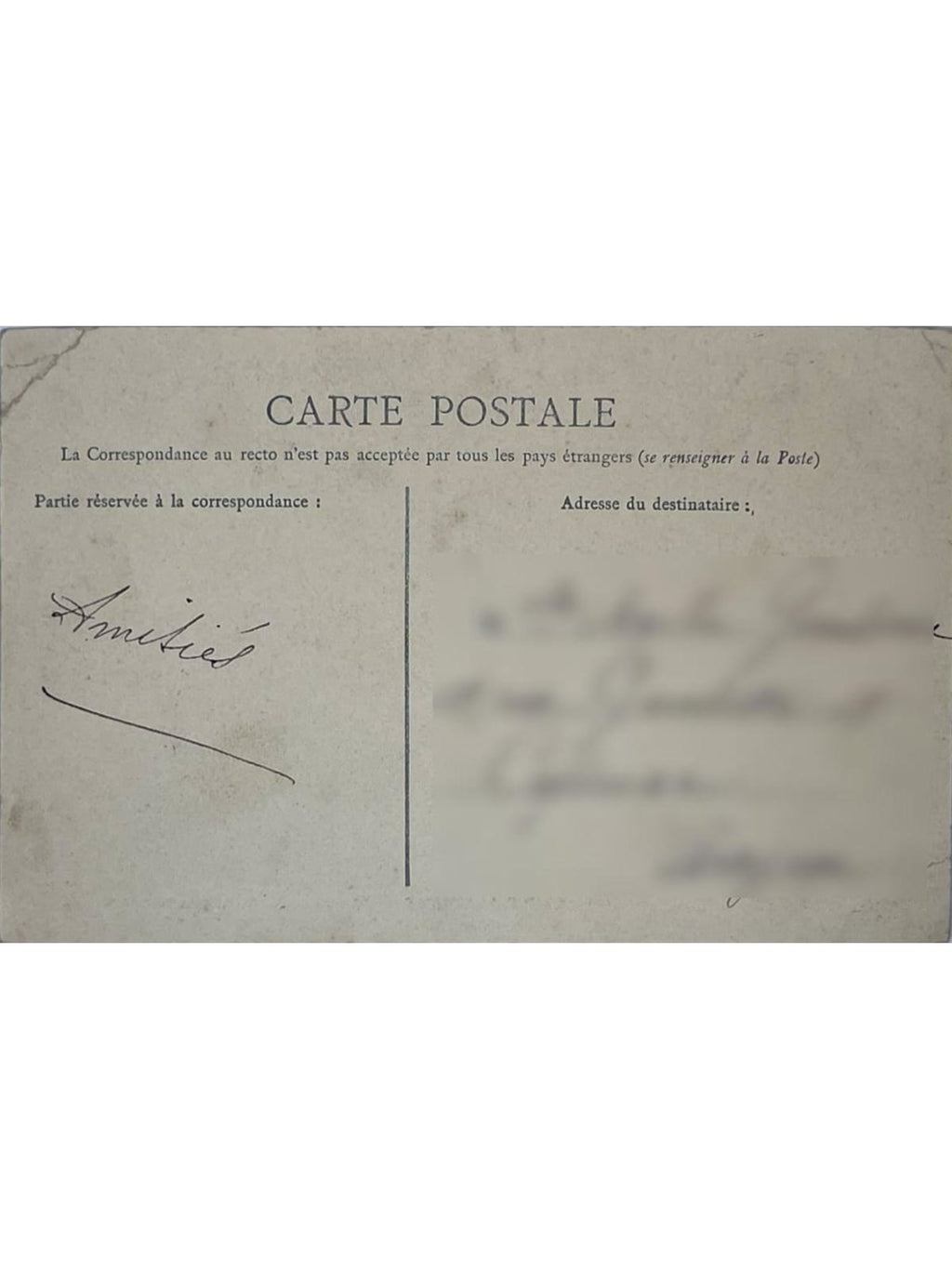 Verso de la carte postale