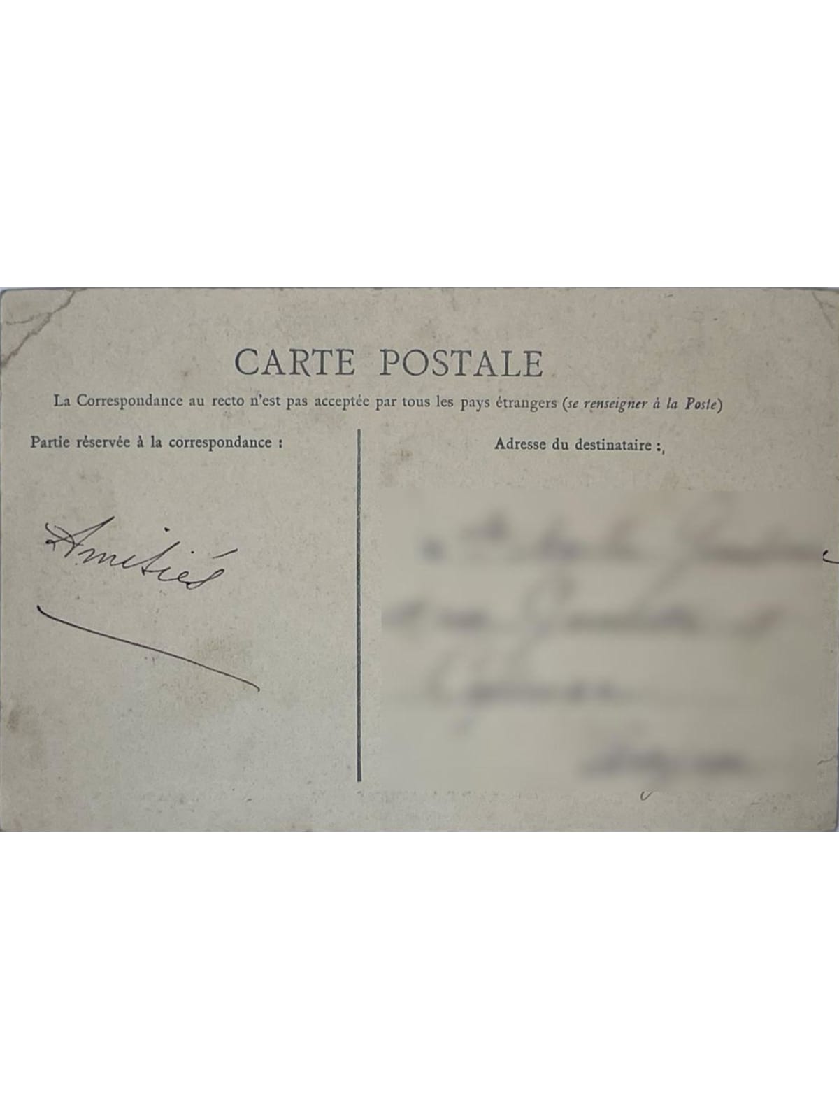 Verso de la carte postale