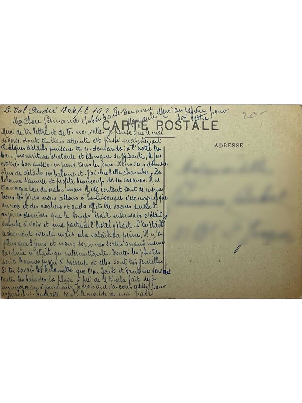 Verso de la carte postale
