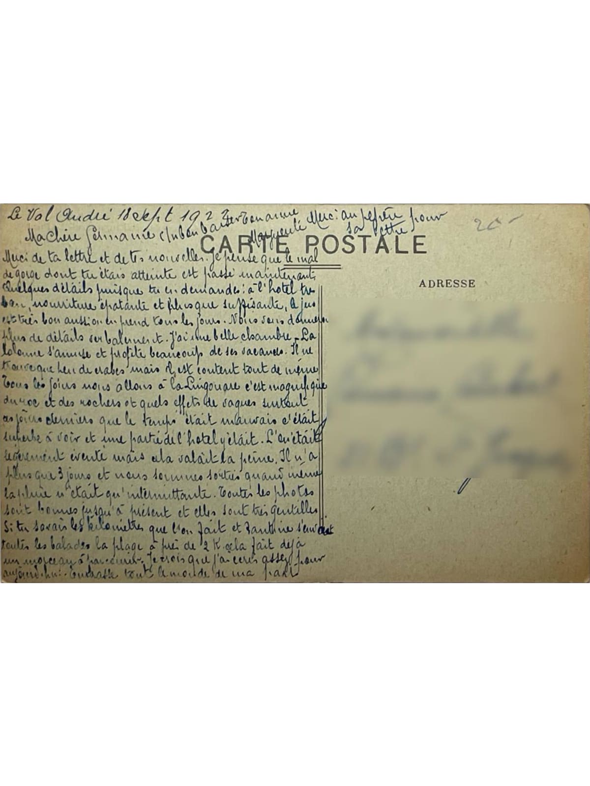 Verso de la carte postale