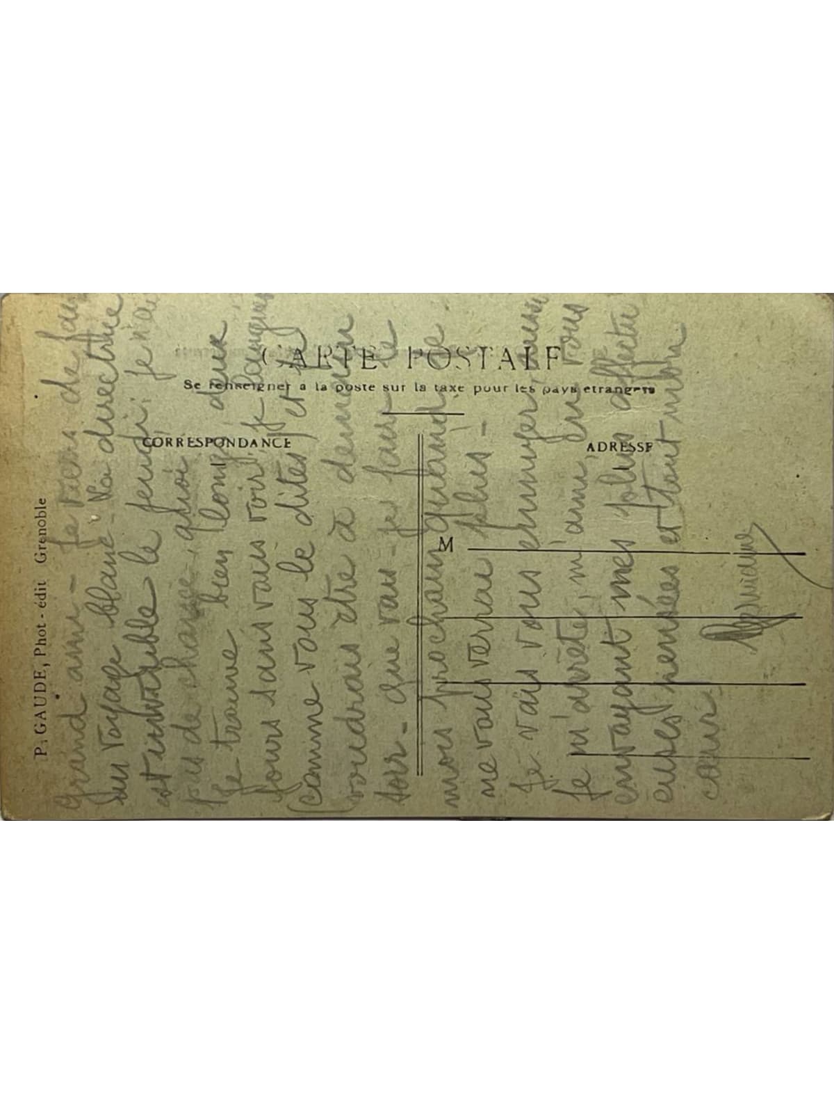 Verso de la carte postale