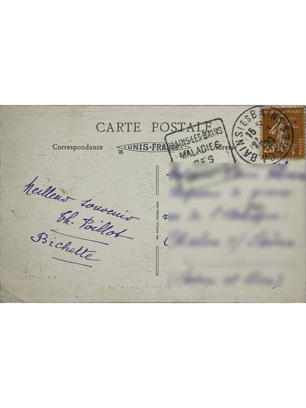 Verso de la carte postale
