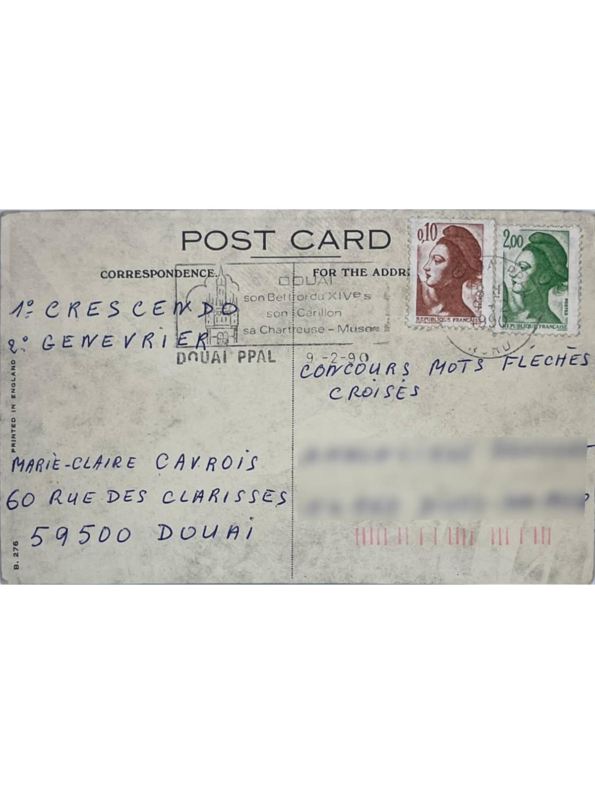 Verso de la carte postale