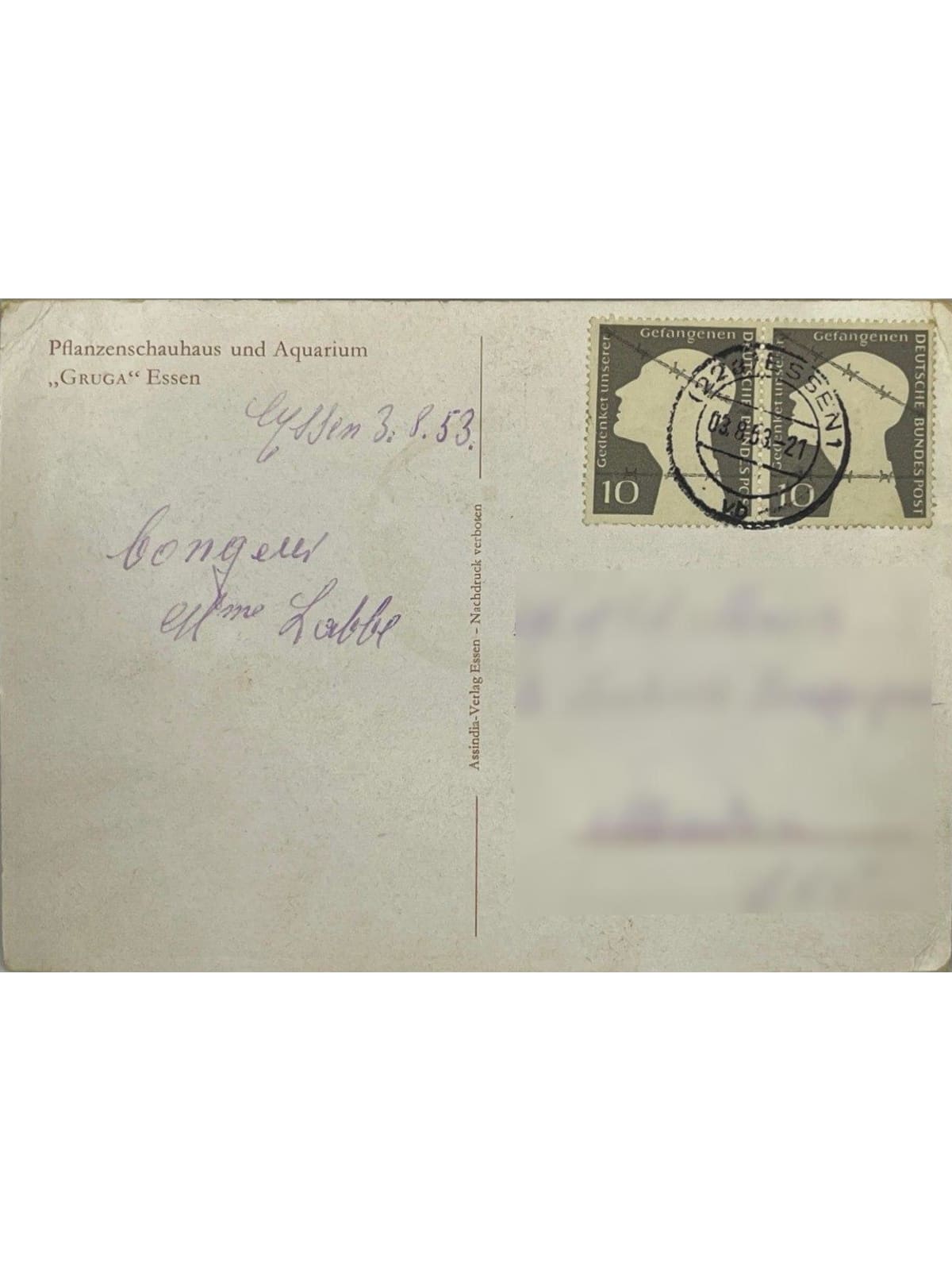 Verso de la carte postale