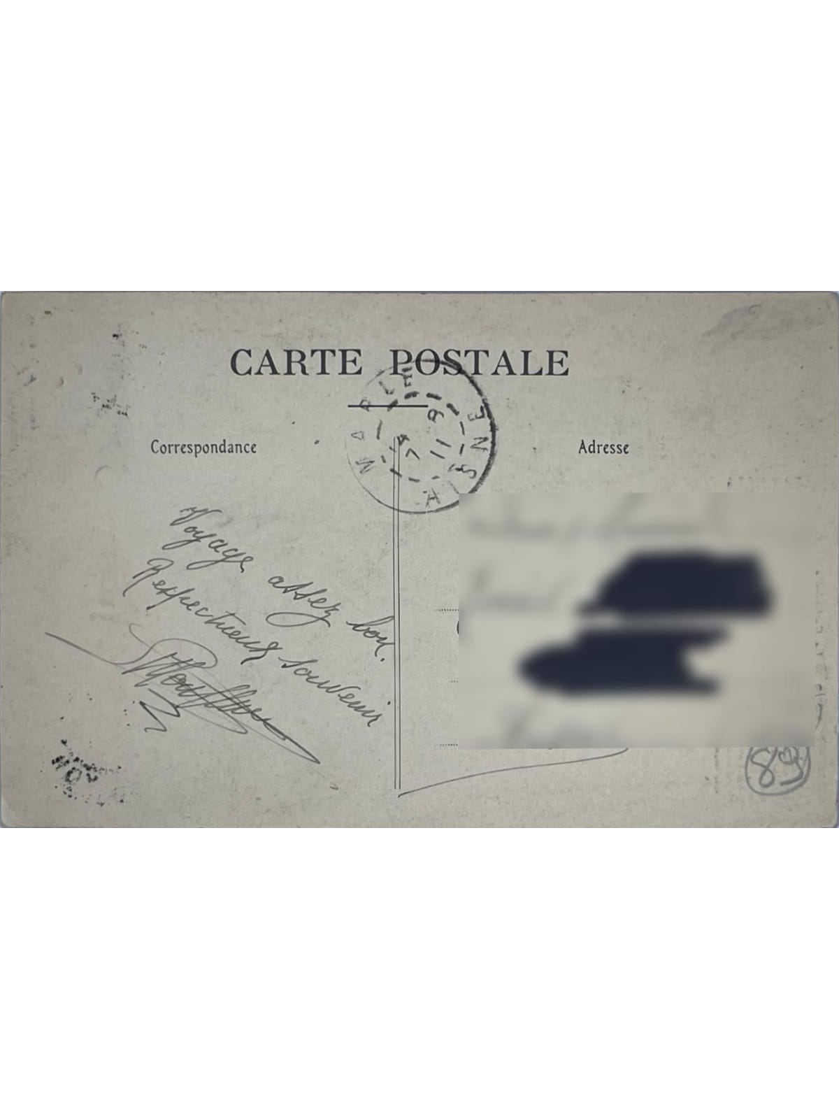 Verso de la carte postale