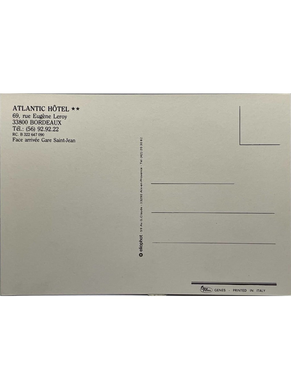 Verso de la carte postale