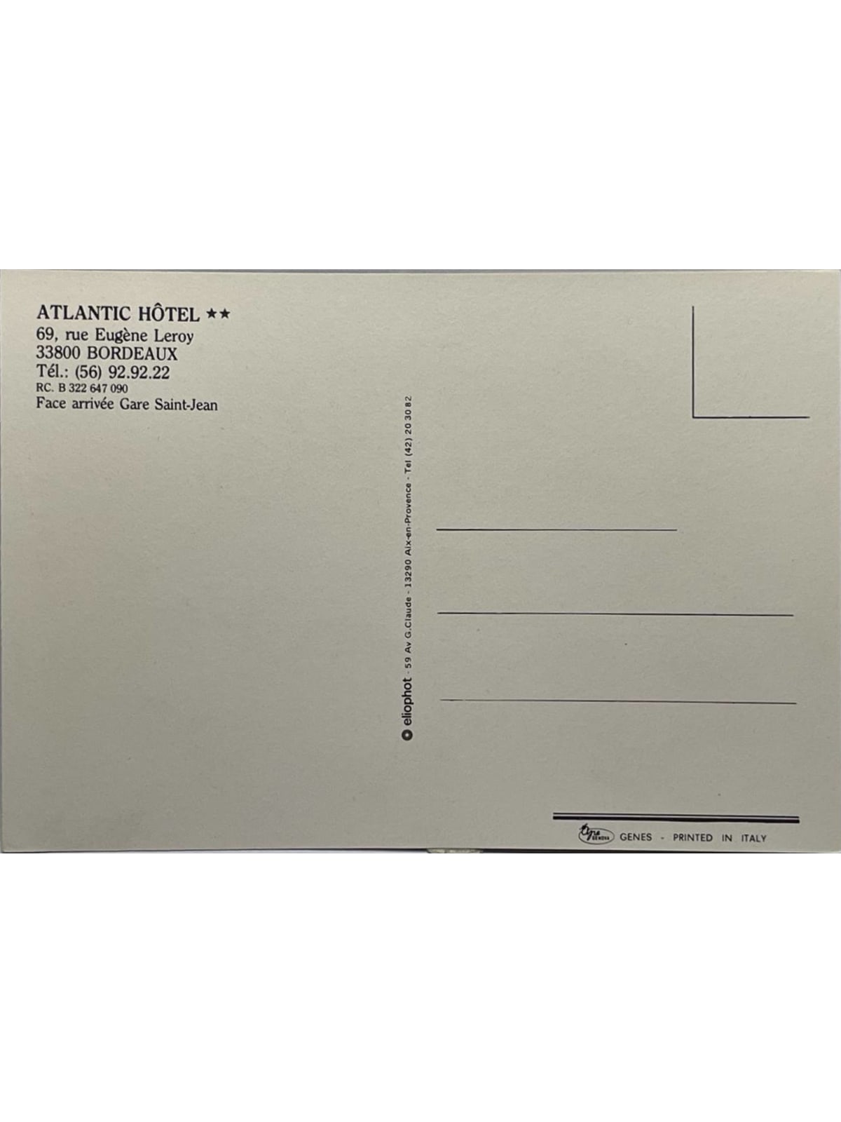 Verso de la carte postale