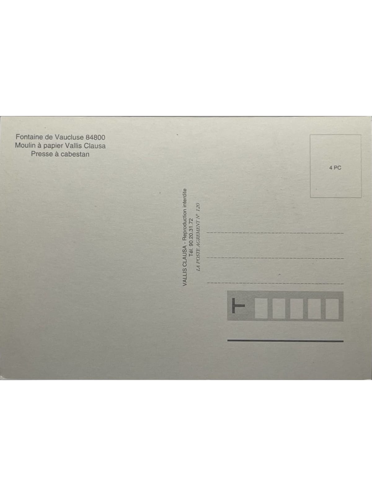 Verso de la carte postale