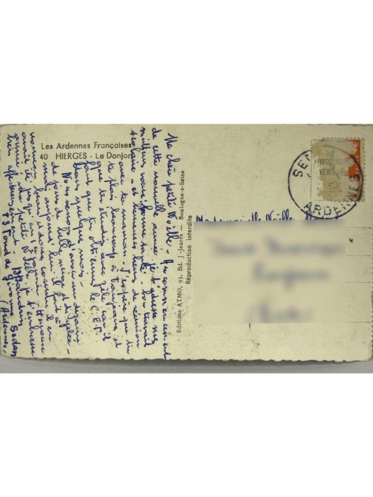 Verso de la carte postale