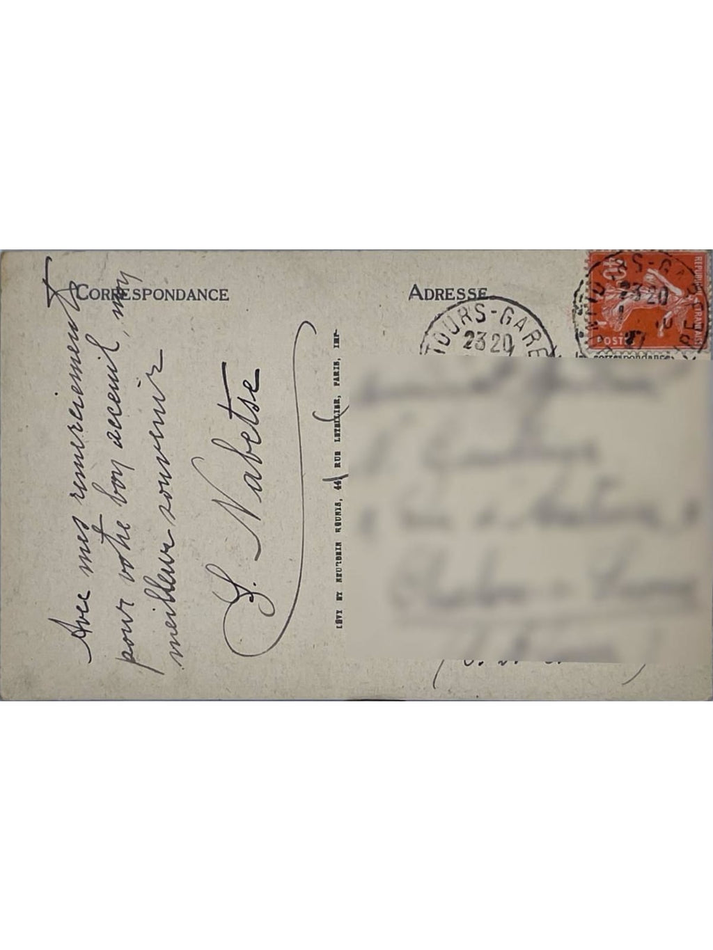 Verso de la carte postale