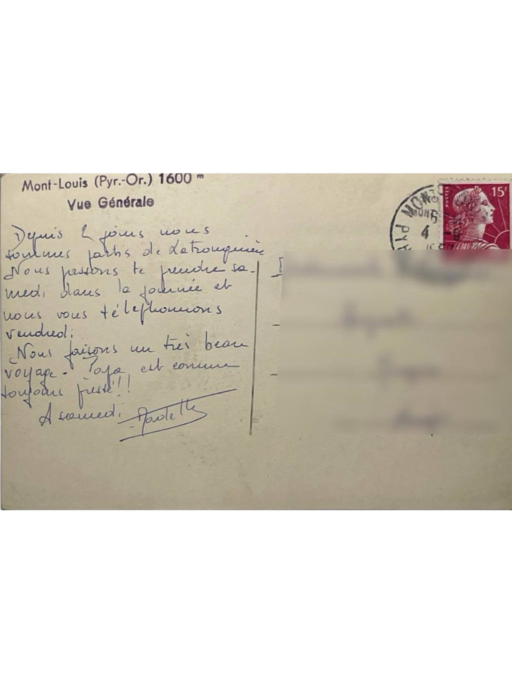 Verso de la carte postale