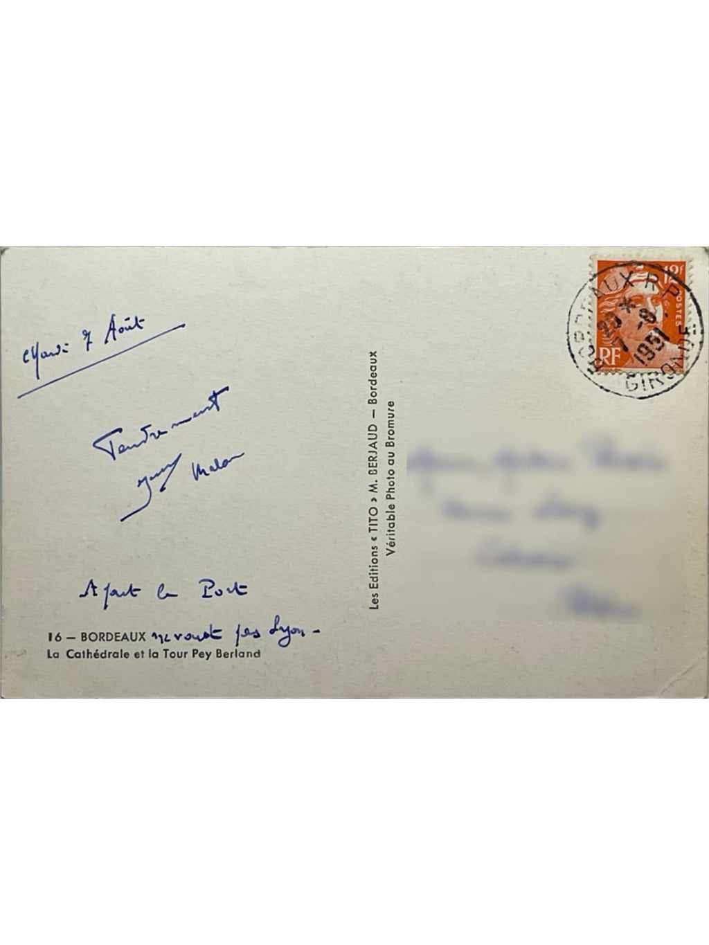 Verso de la carte postale