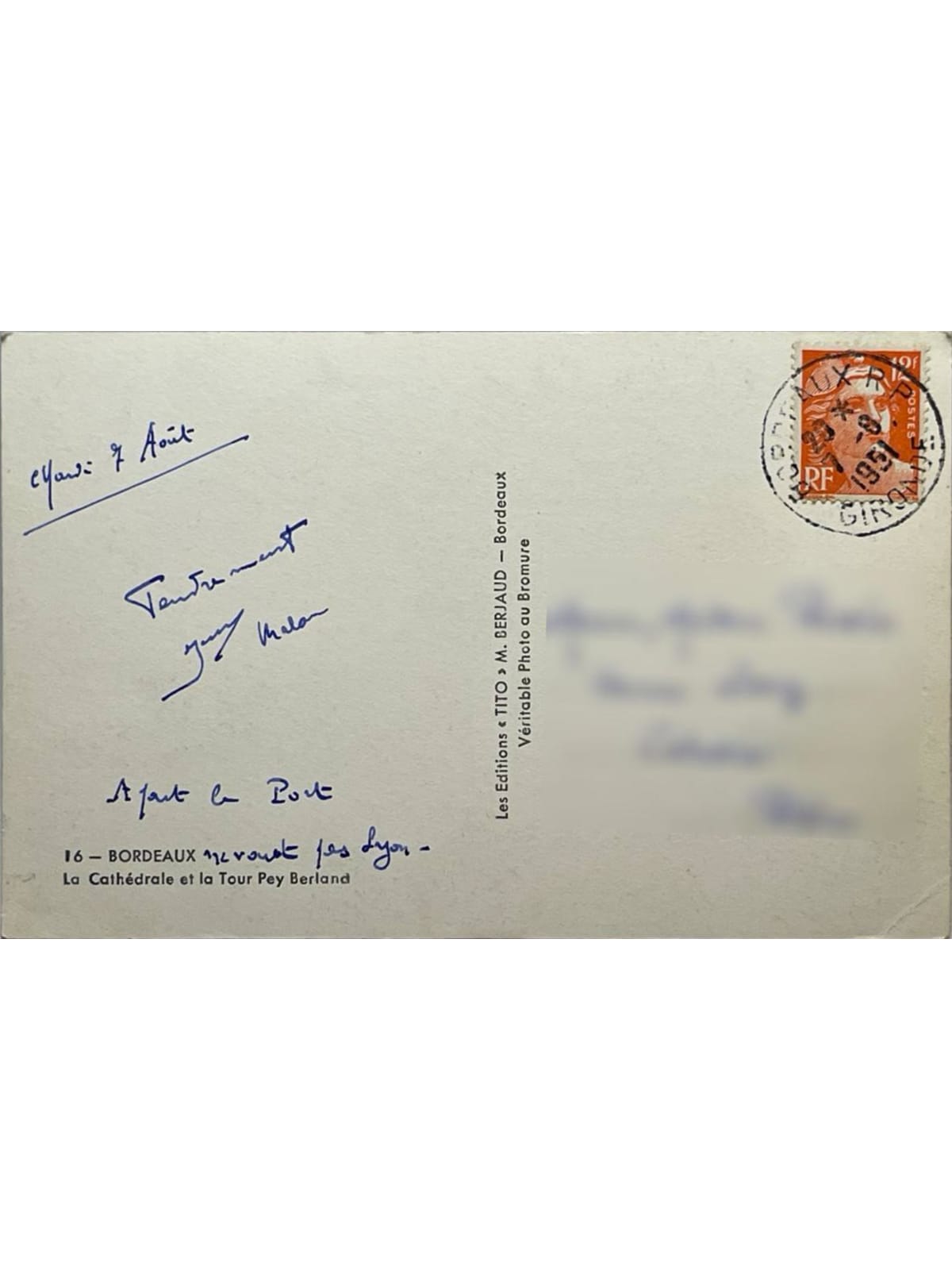 Verso de la carte postale