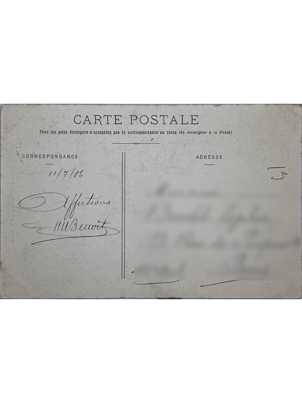 Verso de la carte postale