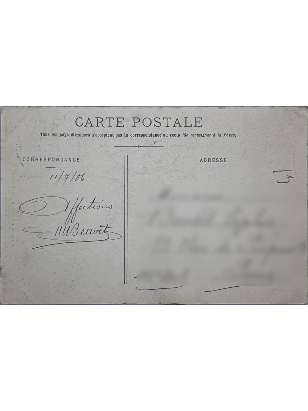 Verso de la carte postale