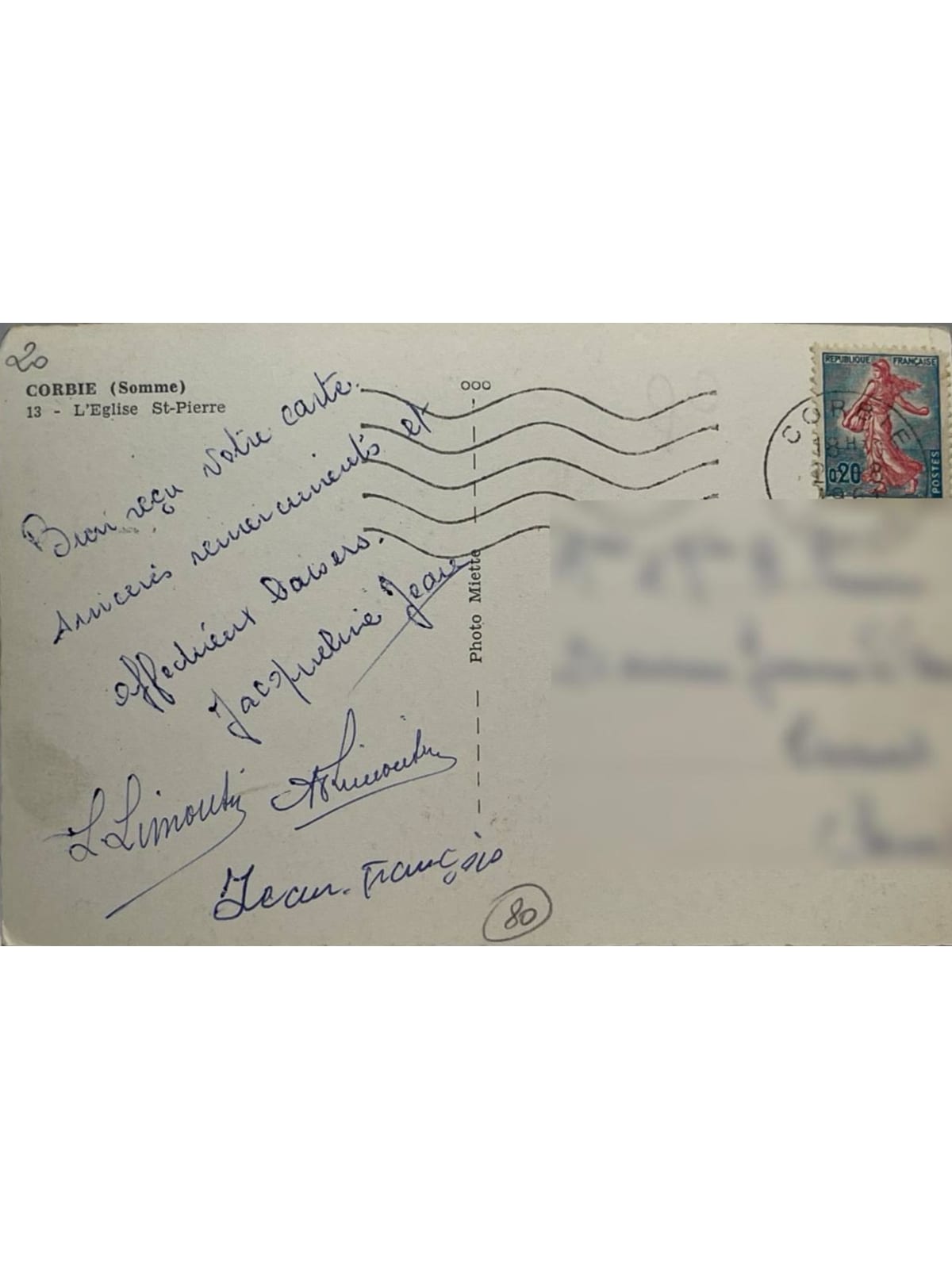Verso de la carte postale