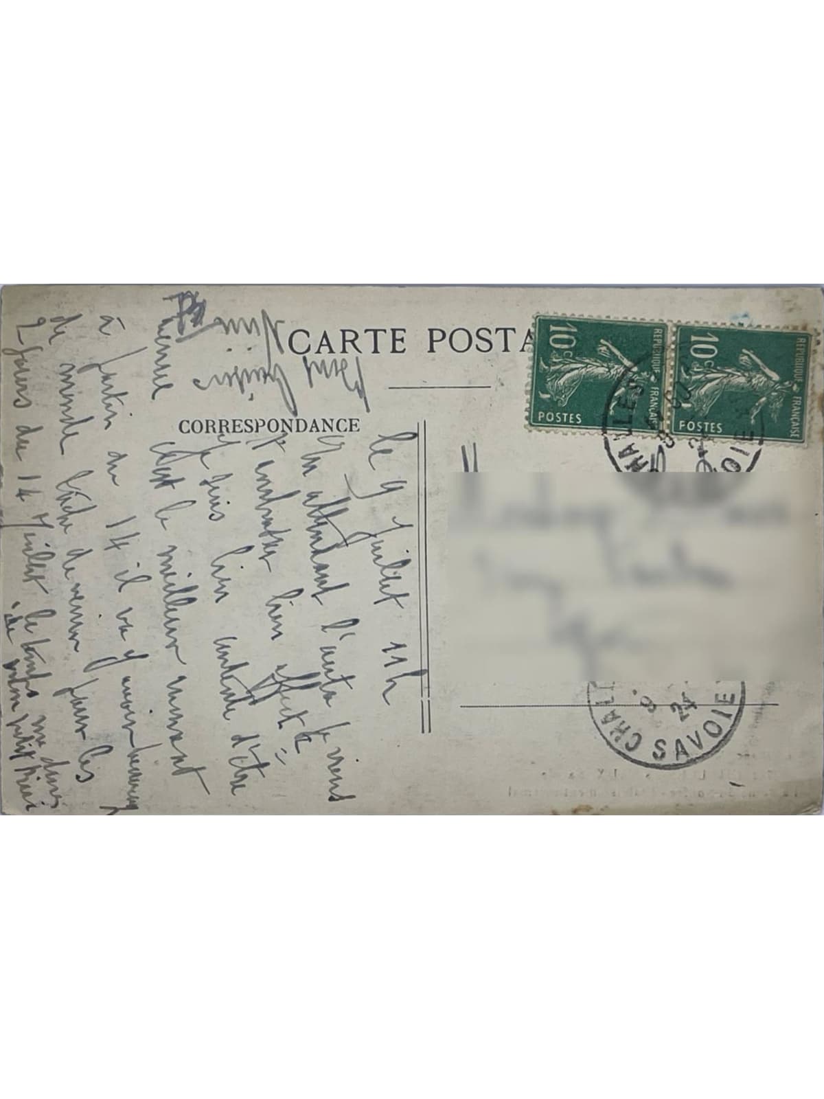 Verso de la carte postale