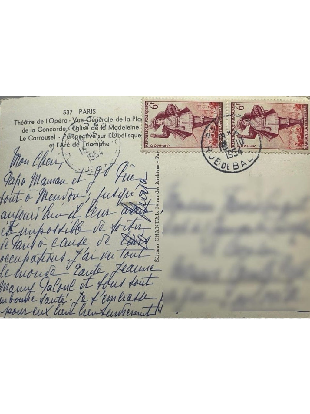 Verso de la carte postale