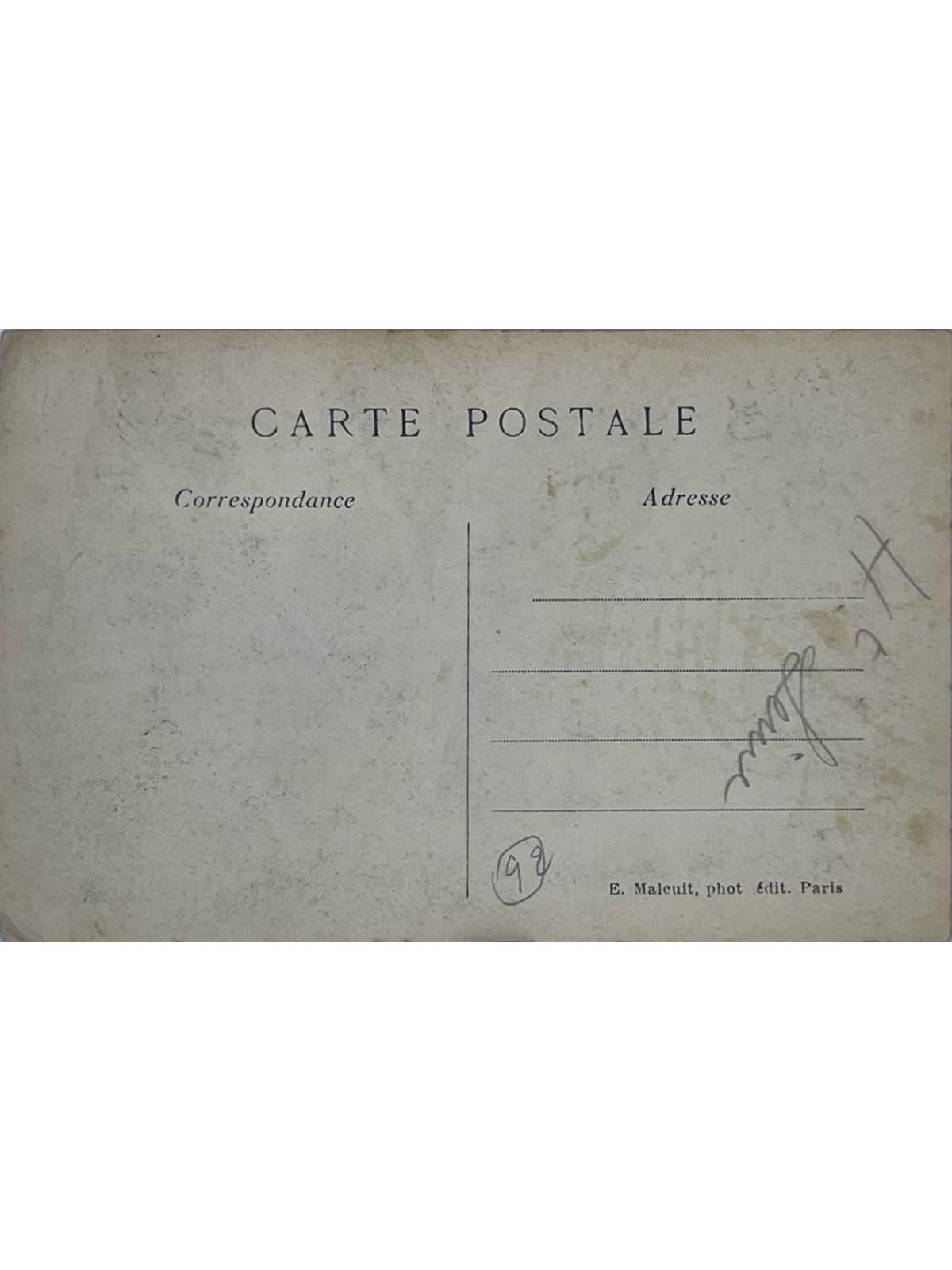 Verso de la carte postale