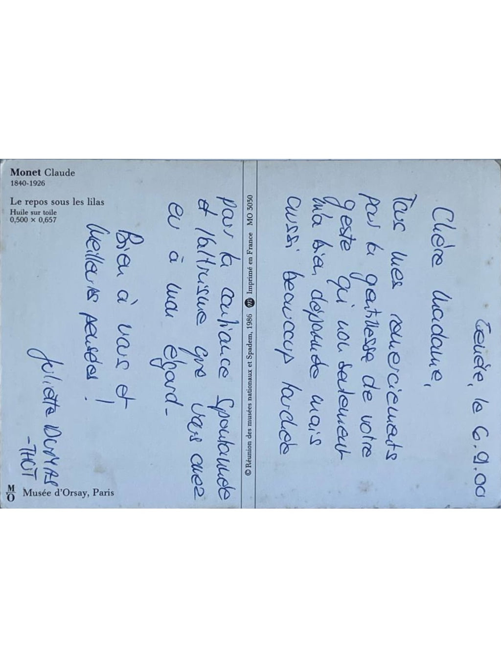 Verso de la carte postale