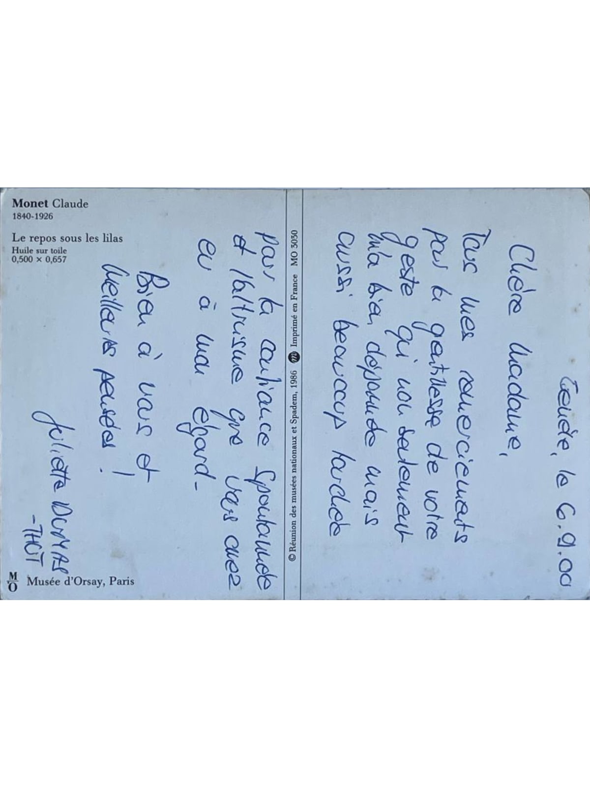 Verso de la carte postale