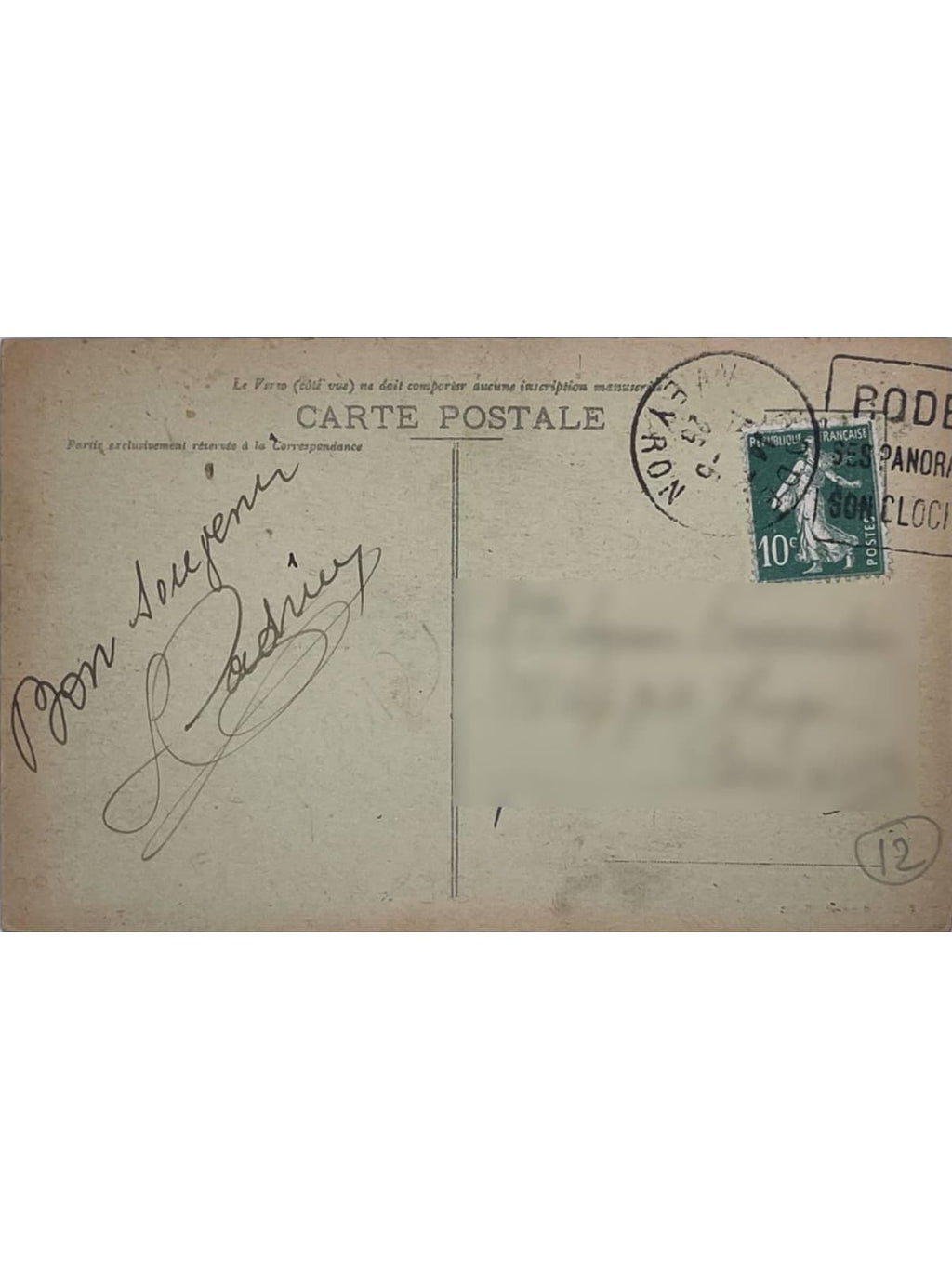 Verso de la carte postale