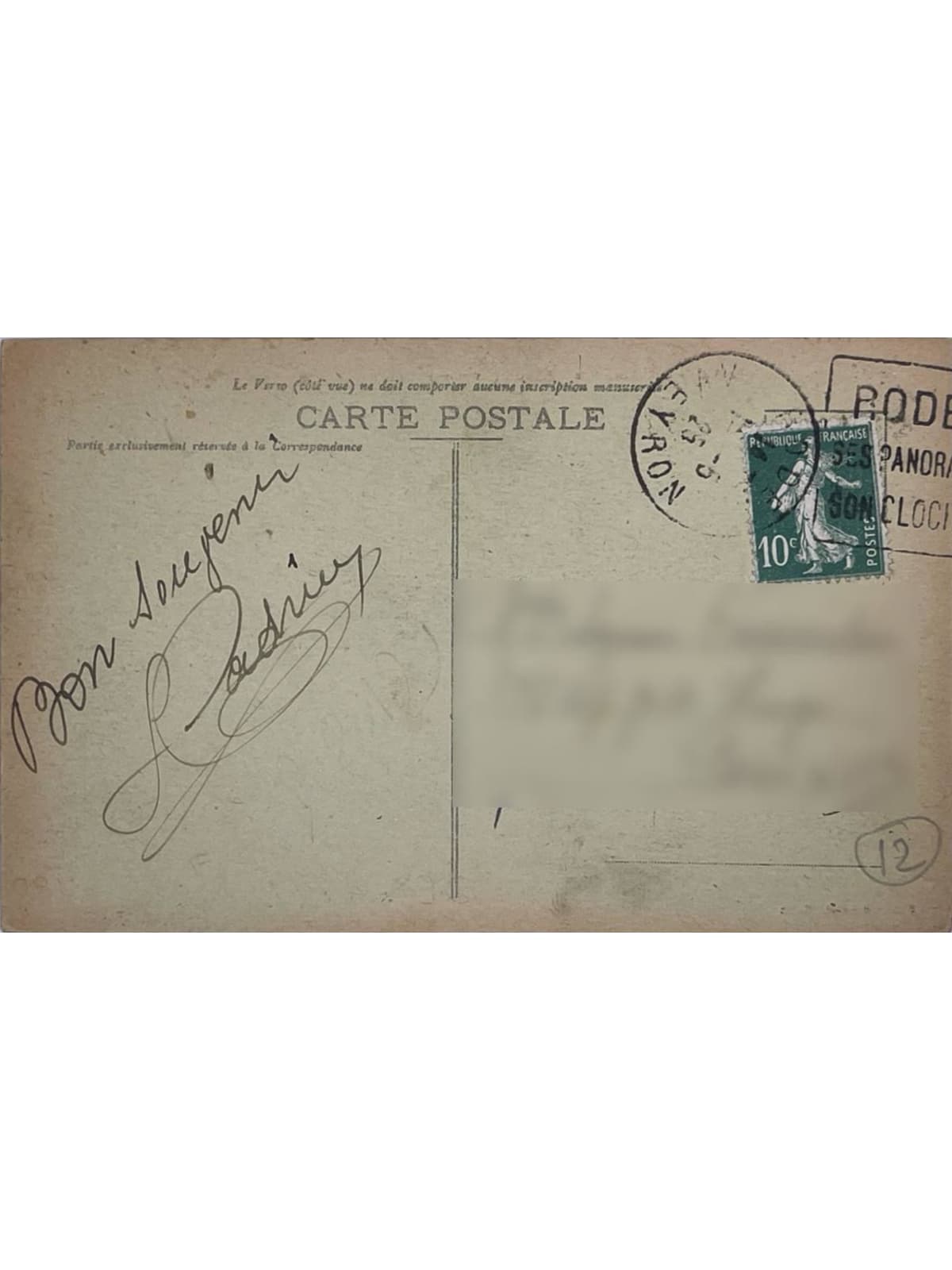 Verso de la carte postale