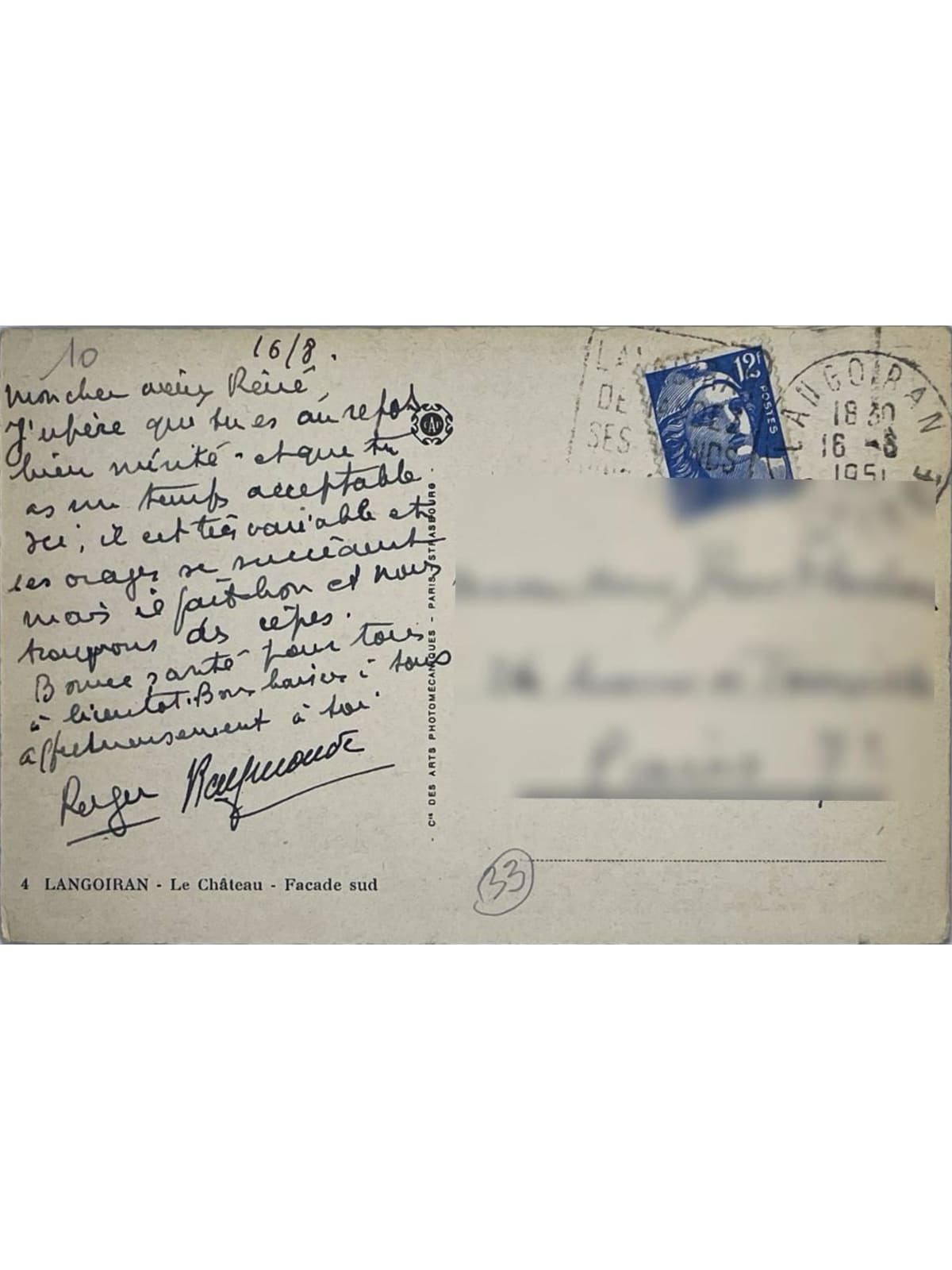 Verso de la carte postale
